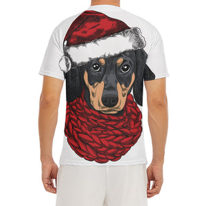 Christmas Santa Dachshund Print Men's Short Sleeve Rash Guard