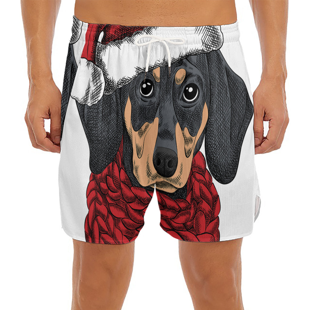 Christmas Santa Dachshund Print Men's Split Running Shorts