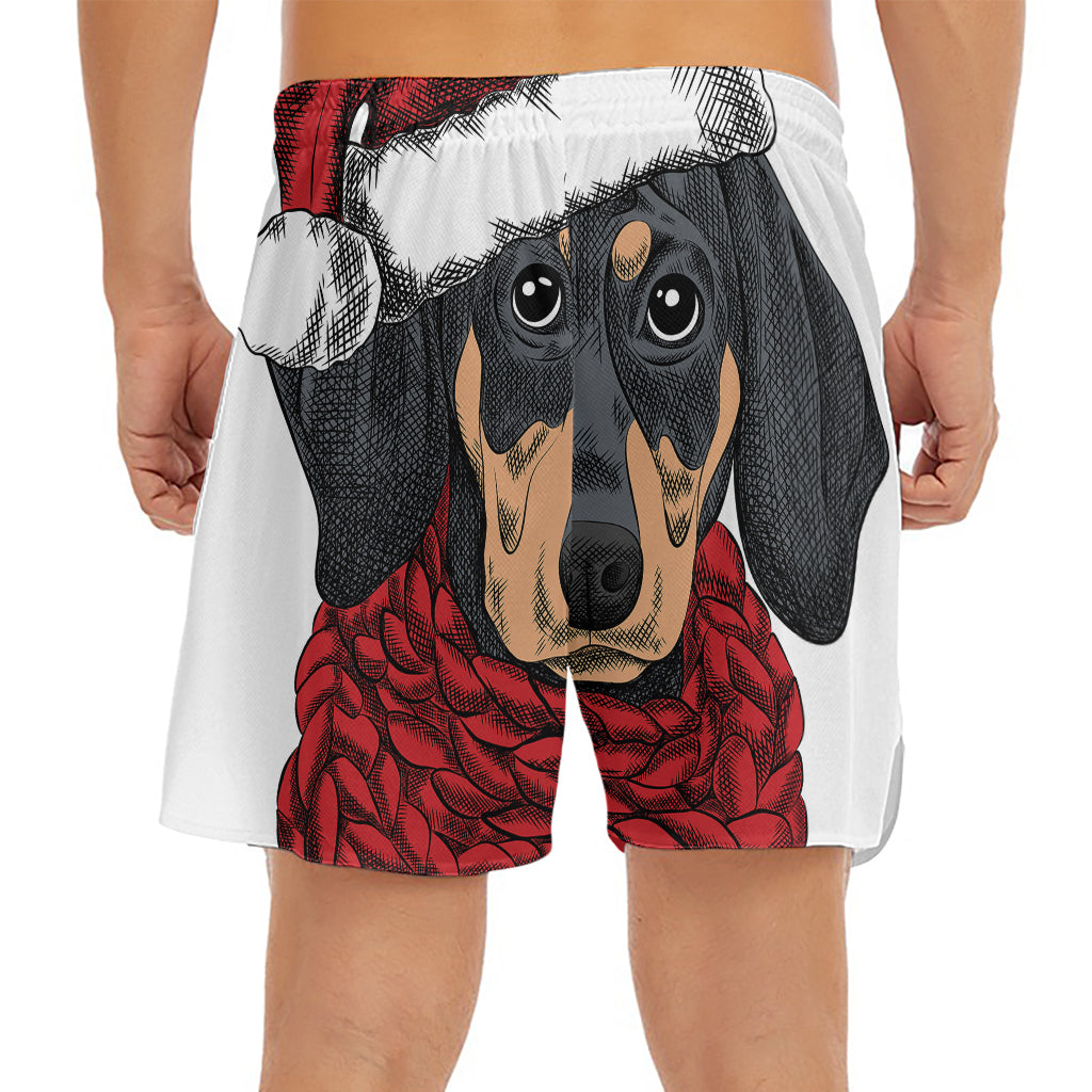 Christmas Santa Dachshund Print Men's Split Running Shorts