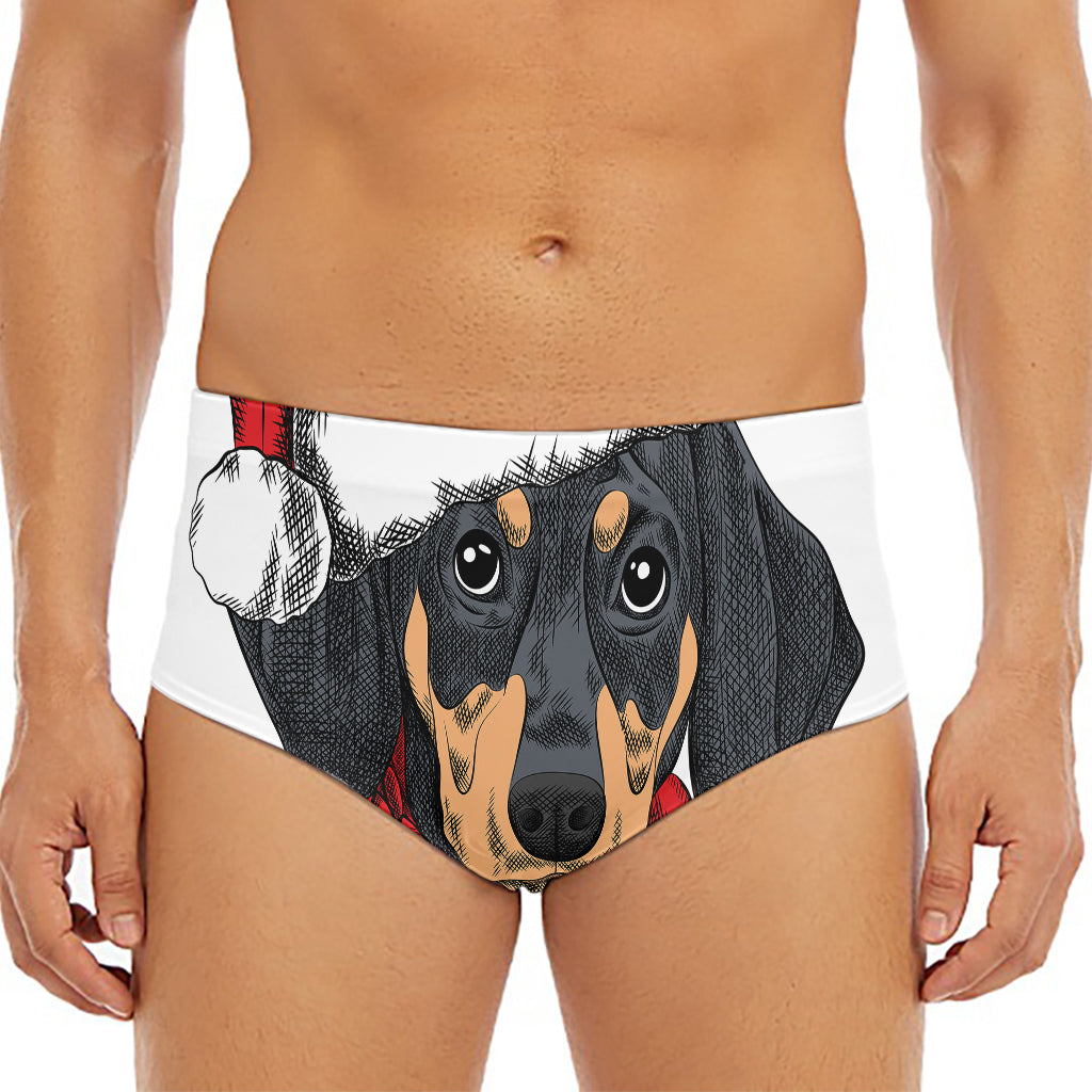 Christmas Santa Dachshund Print Men's Triangle Swim Briefs