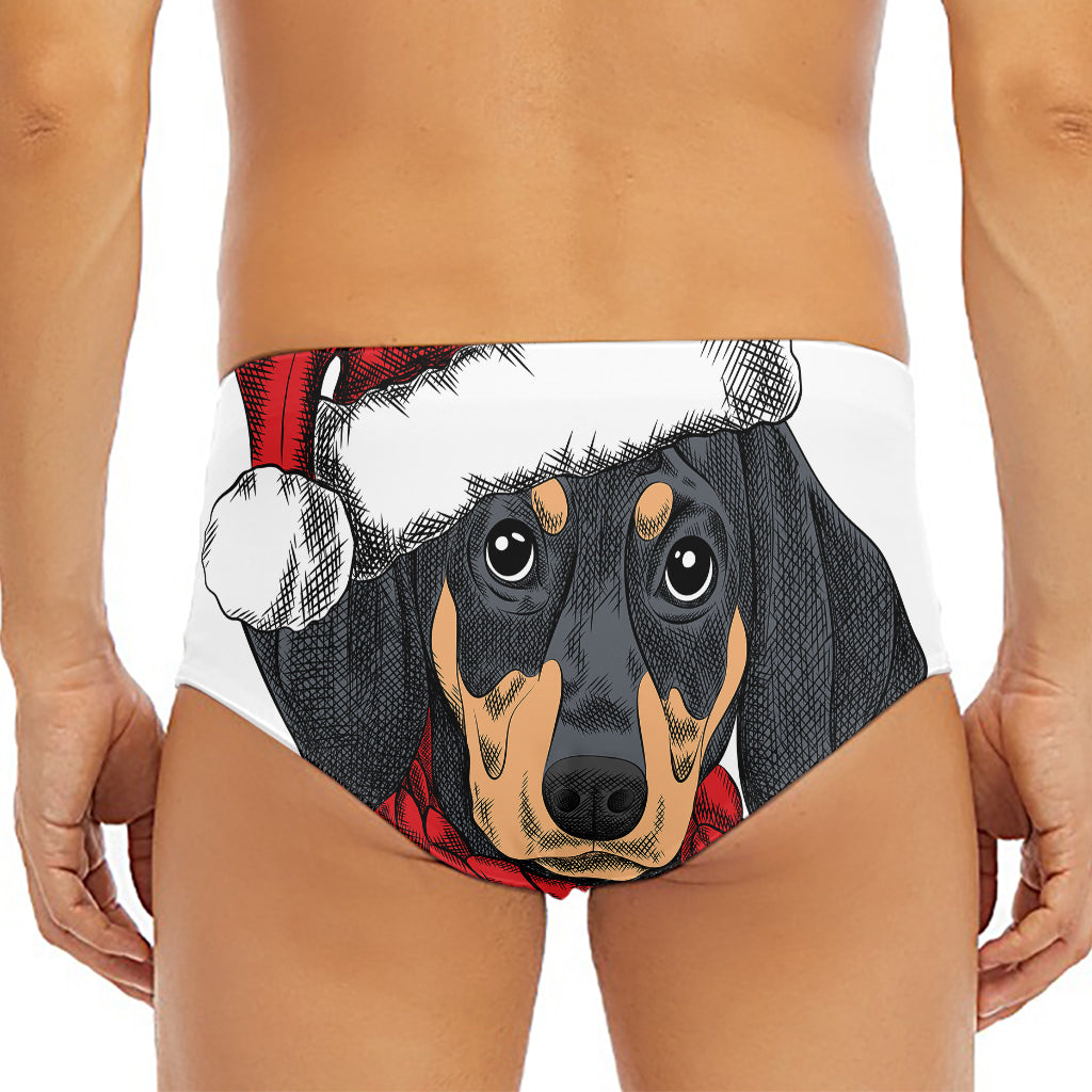 Christmas Santa Dachshund Print Men's Triangle Swim Briefs