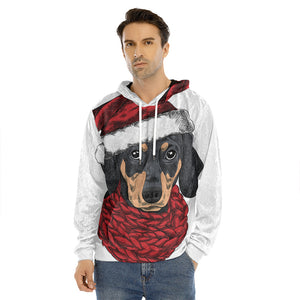 Christmas Santa Dachshund Print Men's Velvet Pullover Hoodie