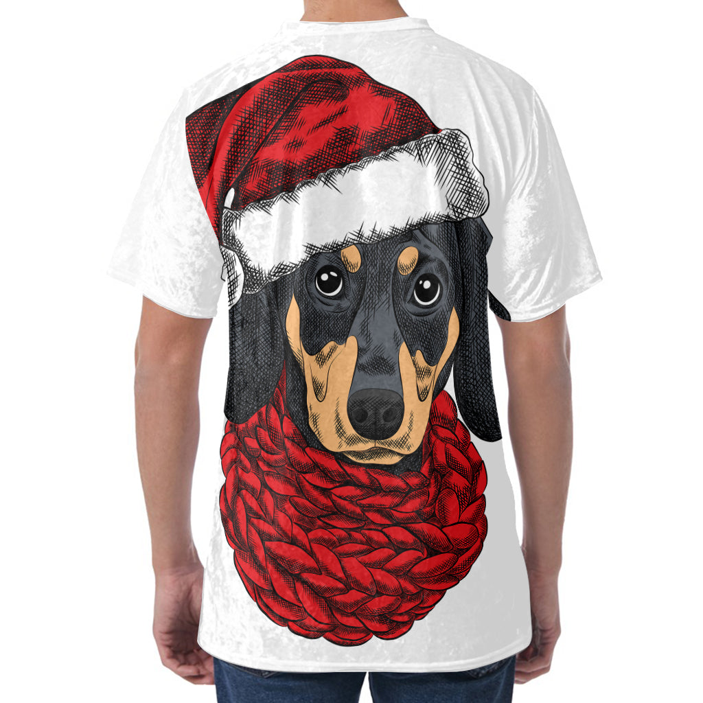 Christmas Santa Dachshund Print Men's Velvet T-Shirt