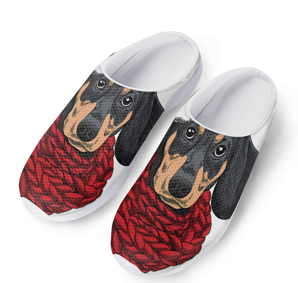 Christmas Santa Dachshund Print Mesh Casual Shoes