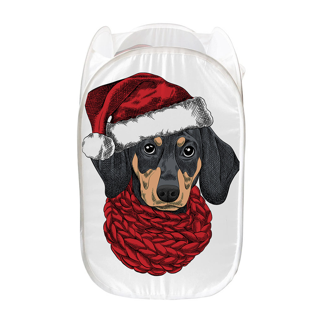Christmas Santa Dachshund Print Mesh Laundry Hamper