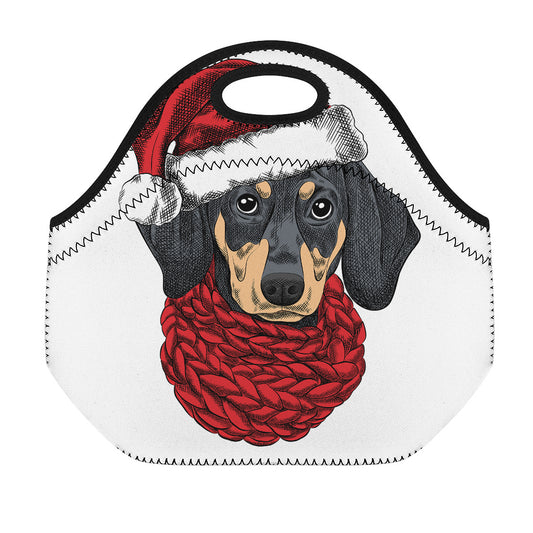 Christmas Santa Dachshund Print Neoprene Lunch Bag