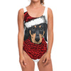 Christmas Santa Dachshund Print One Piece Swimsuit