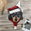 Christmas Santa Dachshund Print One Shoulder Bodysuit