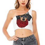 Christmas Santa Dachshund Print One Shoulder Crop Top