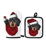 Christmas Santa Dachshund Print Oven Mitt And Pot Holder Set