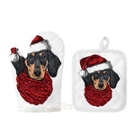 Christmas Santa Dachshund Print Oven Mitt And Pot Holder Set