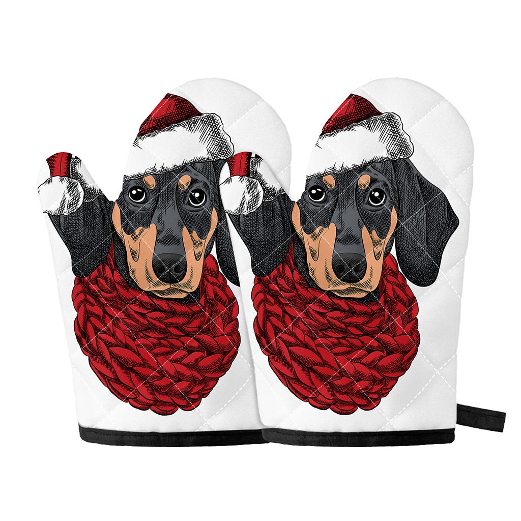 Christmas Santa Dachshund Print Oven Mitts