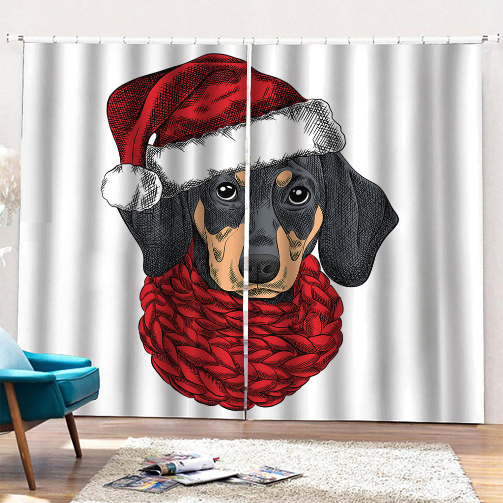 Christmas Santa Dachshund Print Pencil Pleat Curtains