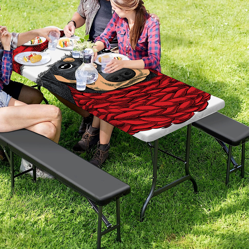 Christmas Santa Dachshund Print Picnic Table Cover