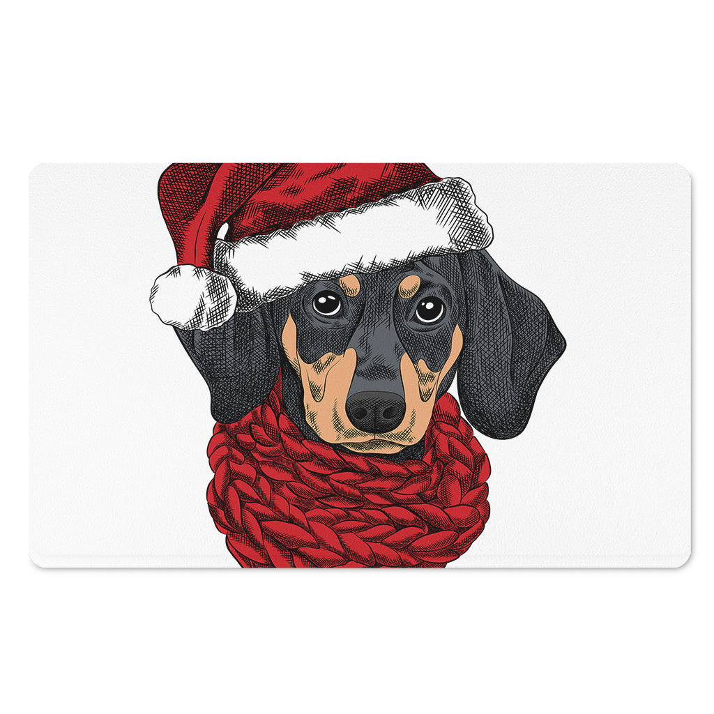 Christmas Santa Dachshund Print Polyester Doormat