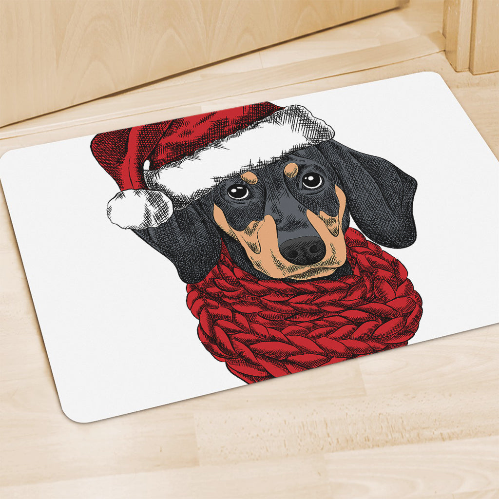 Christmas Santa Dachshund Print Polyester Doormat