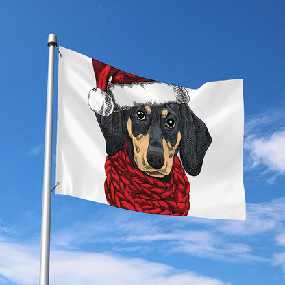 Christmas Santa Dachshund Print Polyester Flag