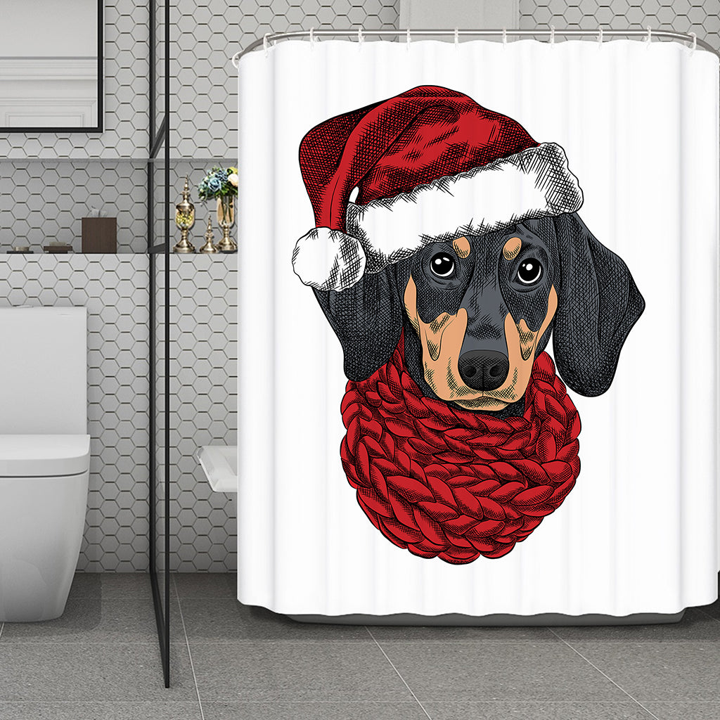 Christmas Santa Dachshund Print Polyester Shower Curtain