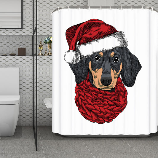 Christmas Santa Dachshund Print Polyester Shower Curtain