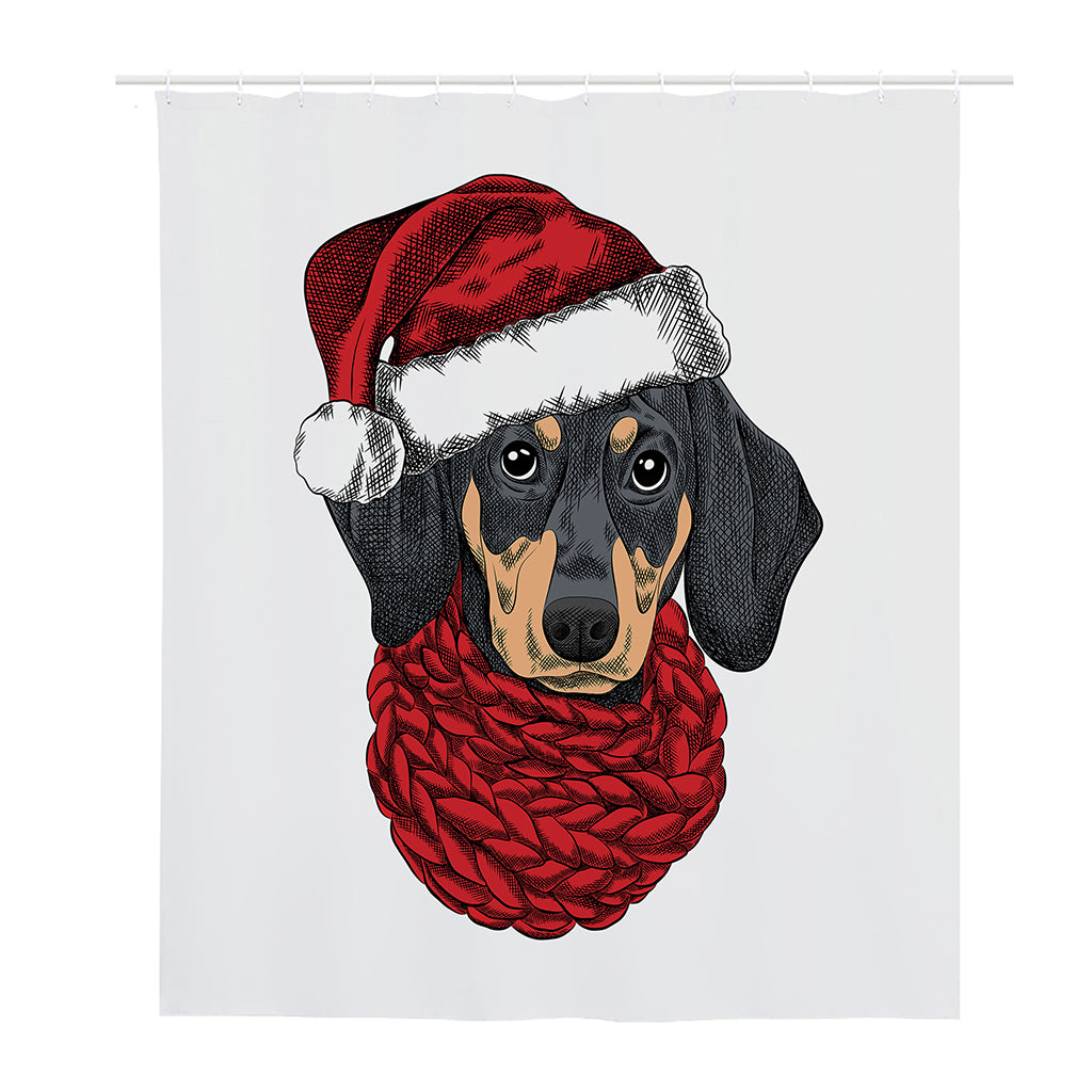 Christmas Santa Dachshund Print Polyester Shower Curtain