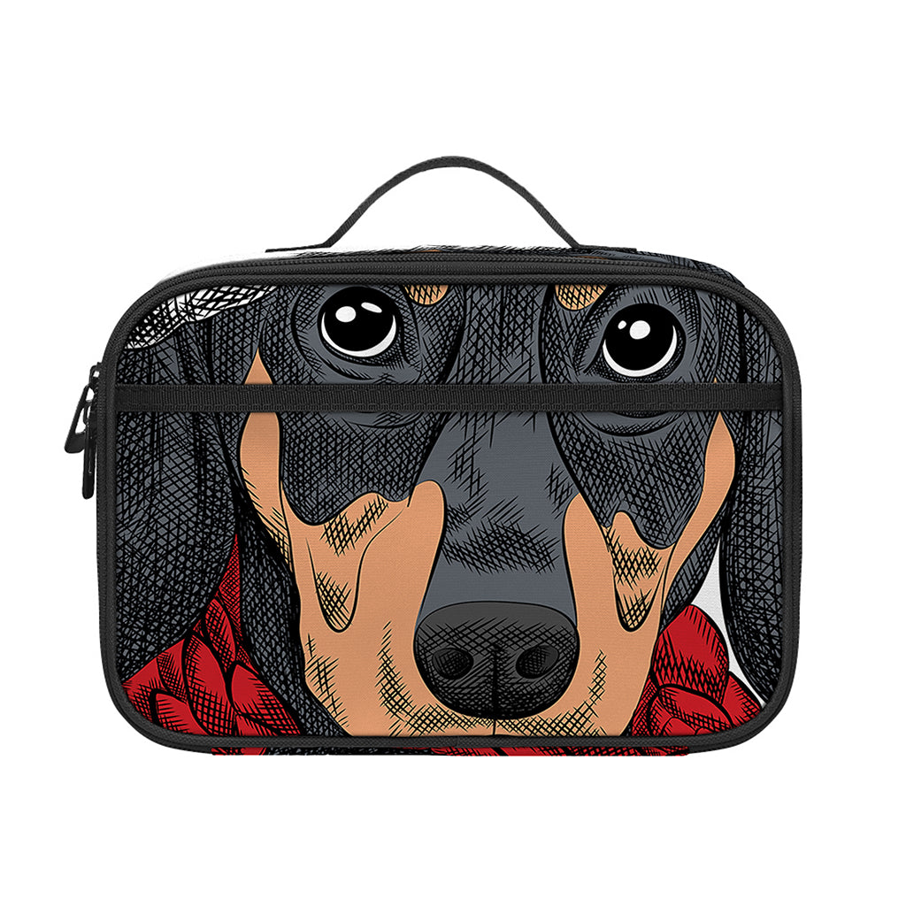 Christmas Santa Dachshund Print Portable Lunch Bag