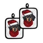 Christmas Santa Dachshund Print Pot Holders