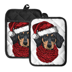 Christmas Santa Dachshund Print Pot Holders With Pocket
