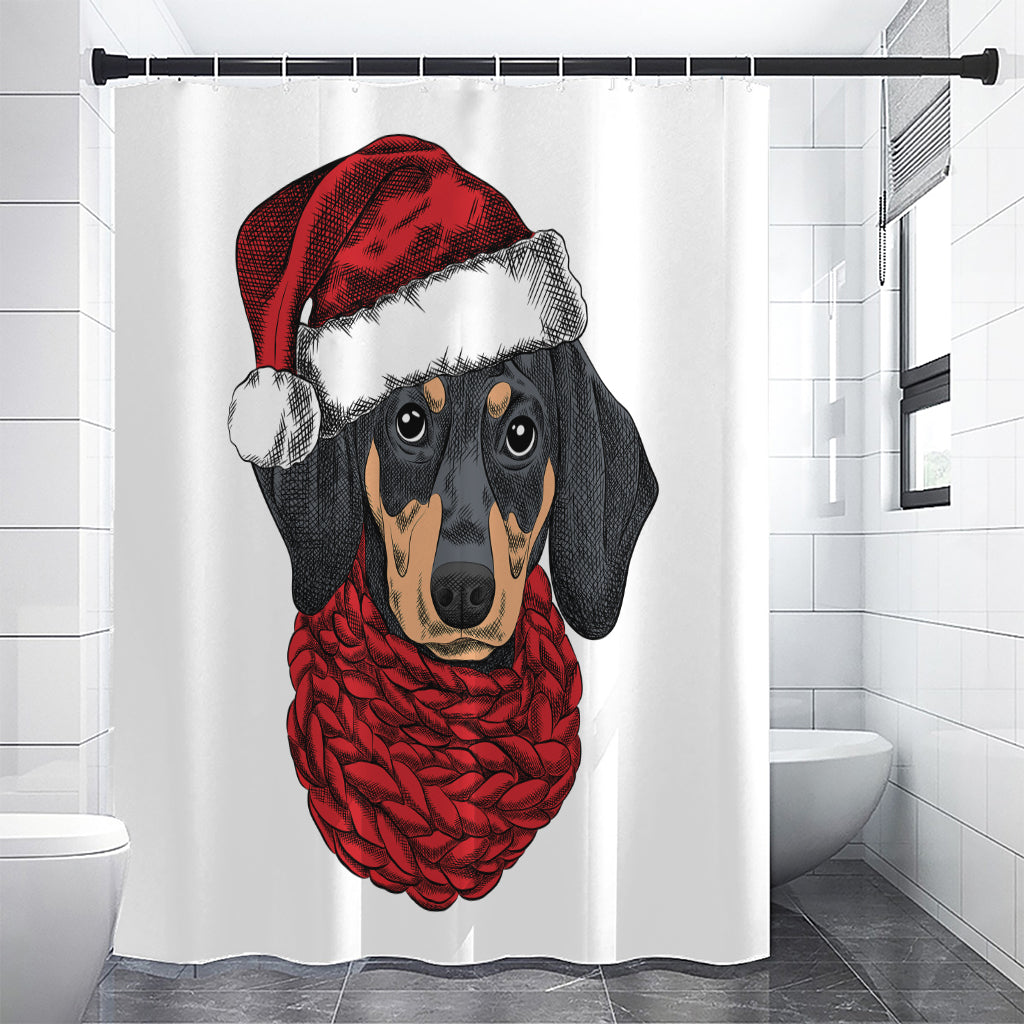 Christmas Santa Dachshund Print Premium Shower Curtain