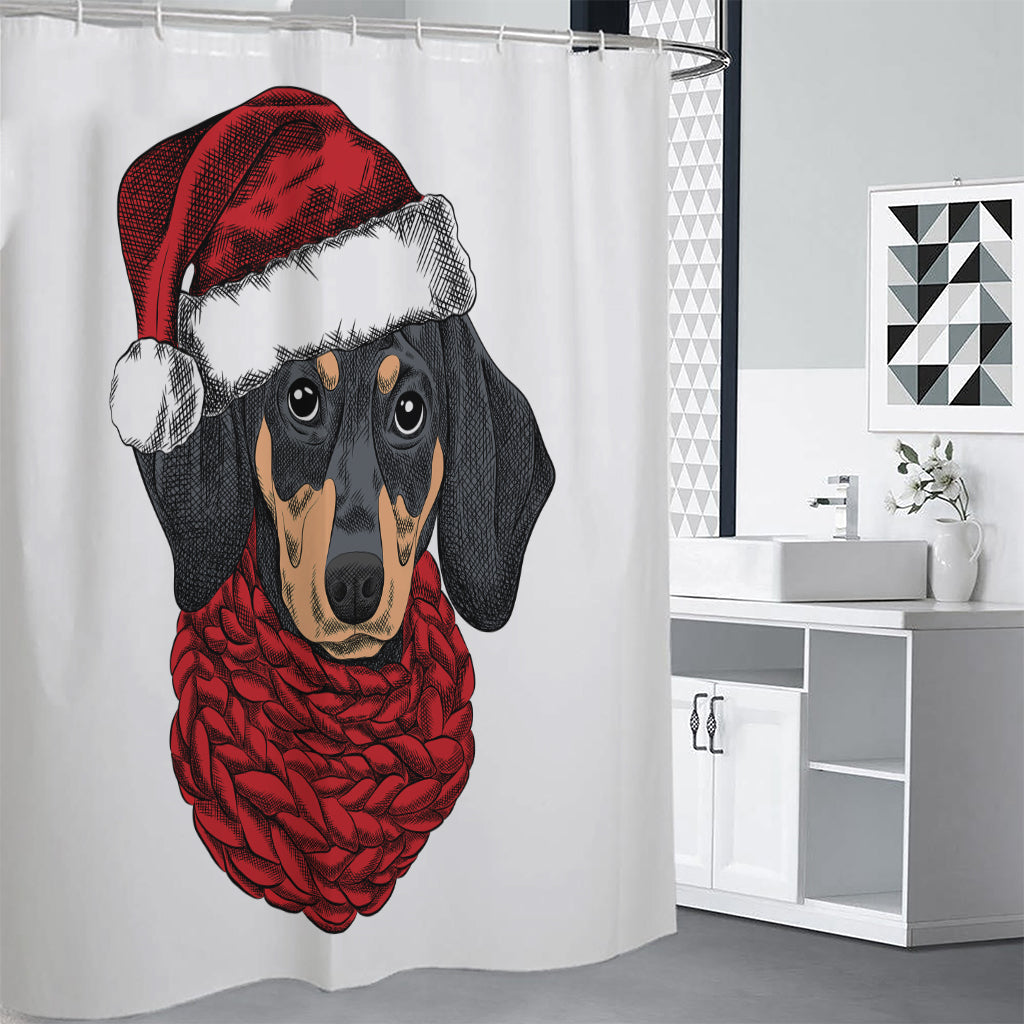 Christmas Santa Dachshund Print Premium Shower Curtain