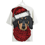 Christmas Santa Dachshund Print Rayon Hawaiian Shirt