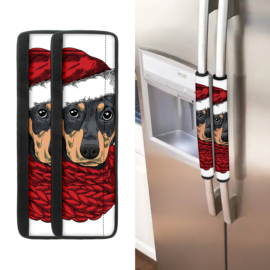 Christmas Santa Dachshund Print Refrigerator Handle Covers