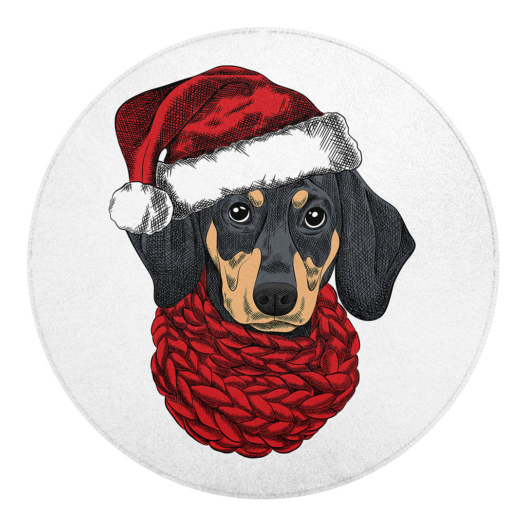 Christmas Santa Dachshund Print Round Blanket