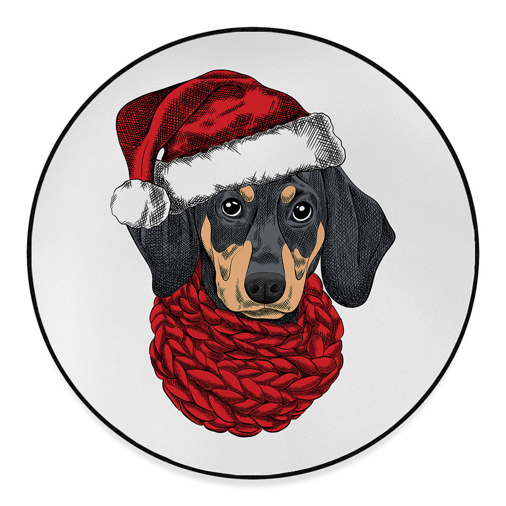 Christmas Santa Dachshund Print Round Floor Mat