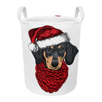 Christmas Santa Dachshund Print Round Laundry Basket