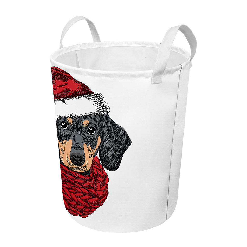 Christmas Santa Dachshund Print Round Laundry Basket