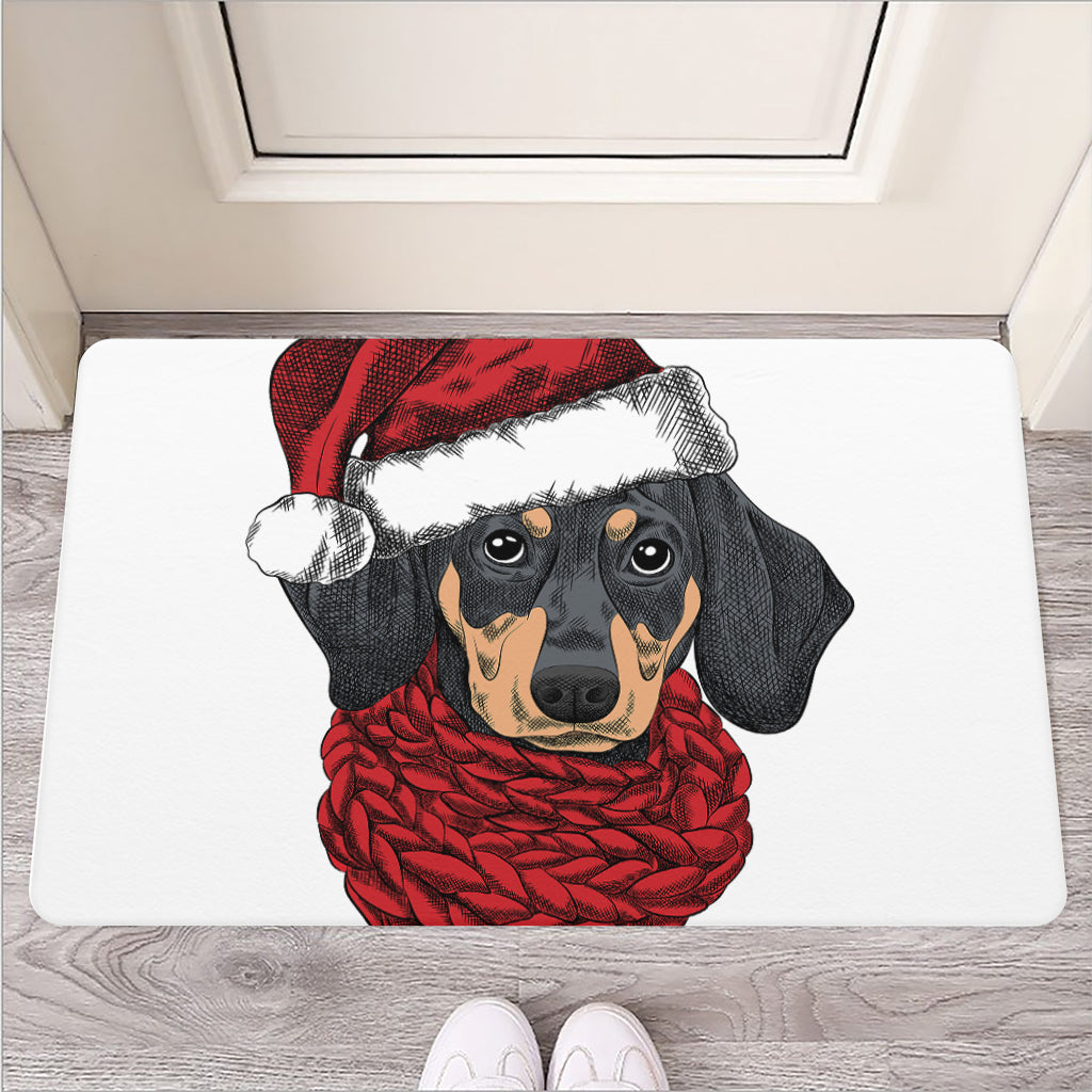 Christmas Santa Dachshund Print Rubber Doormat