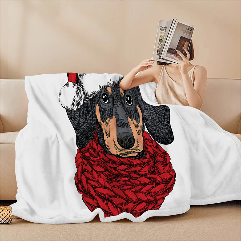 Christmas Santa Dachshund Print Sherpa Blanket