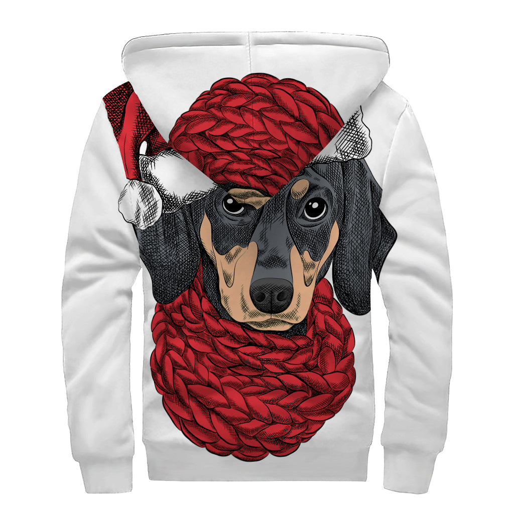 Christmas Santa Dachshund Print Sherpa Lined Zip Up Hoodie