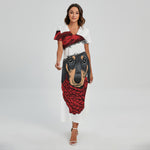 Christmas Santa Dachshund Print Short Sleeve Maxi Dress