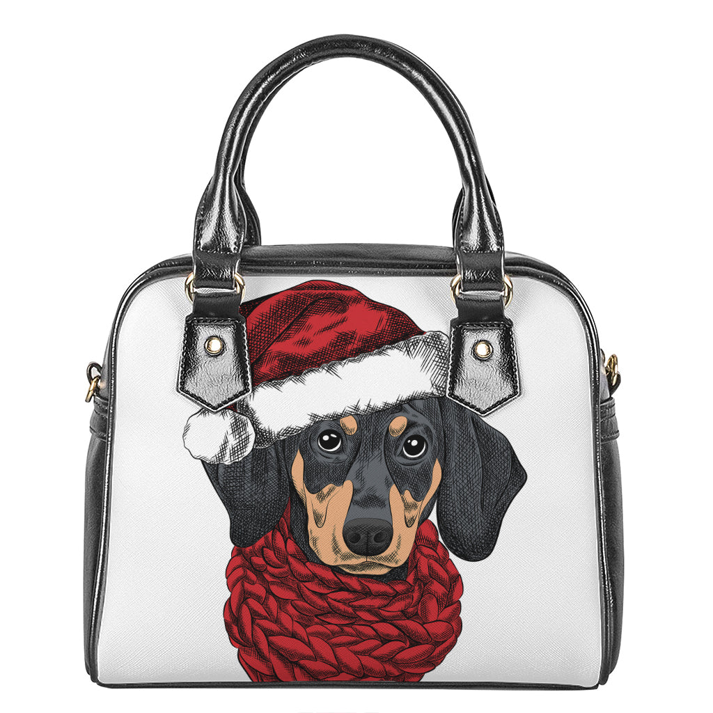 Christmas Santa Dachshund Print Shoulder Handbag