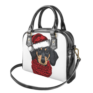 Christmas Santa Dachshund Print Shoulder Handbag