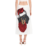 Christmas Santa Dachshund Print Side Slit Midi Skirt