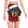 Christmas Santa Dachshund Print Side Slit Mini Skirt