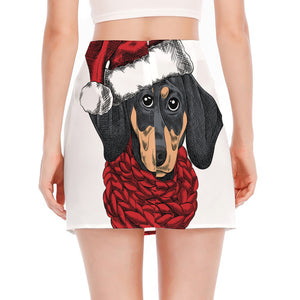 Christmas Santa Dachshund Print Side Slit Mini Skirt