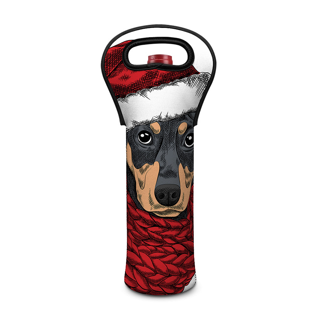 Christmas Santa Dachshund Print Single Neoprene Wine Tote