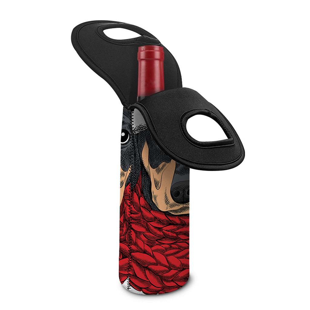 Christmas Santa Dachshund Print Single Neoprene Wine Tote