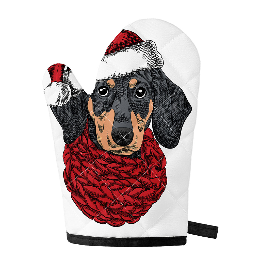 Christmas Santa Dachshund Print Single Oven Mitt