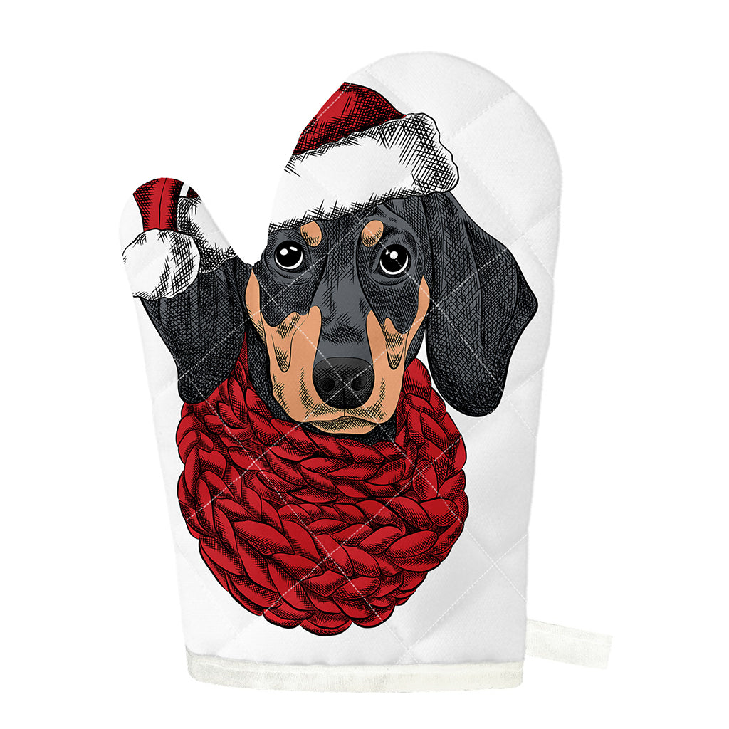 Christmas Santa Dachshund Print Single Oven Mitt