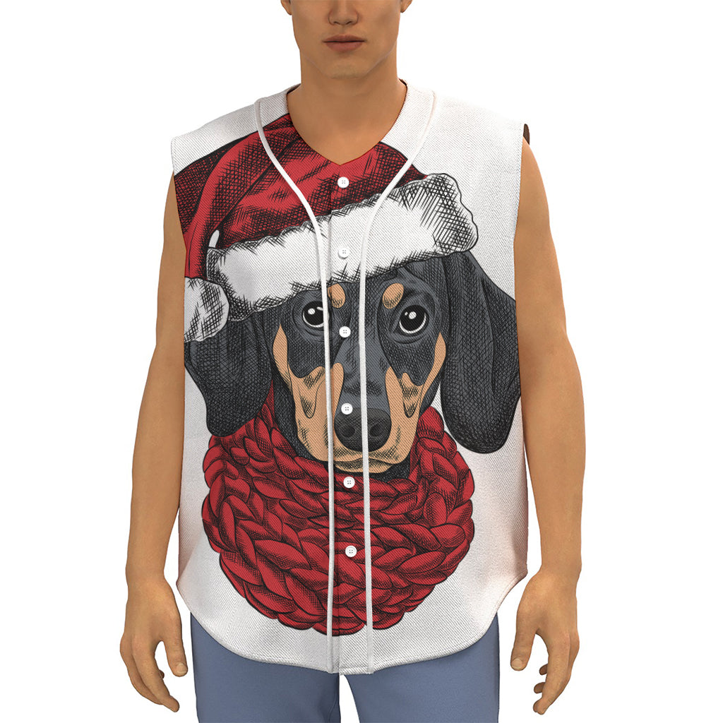 Christmas Santa Dachshund Print Sleeveless Baseball Jersey