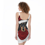 Christmas Santa Dachshund Print Sleeveless Bodycon Dress